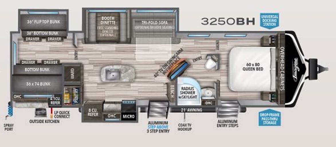 View 2020 Grand Design Imagine 3250BH complete specs and manufacturer brochures