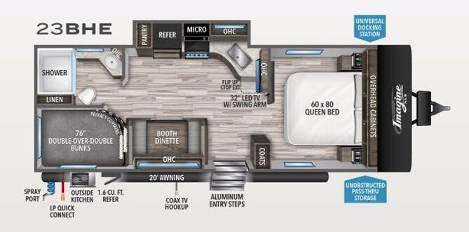 View 2020 Grand Design Imagine XLS 23BHE complete specs and manufacturer brochures