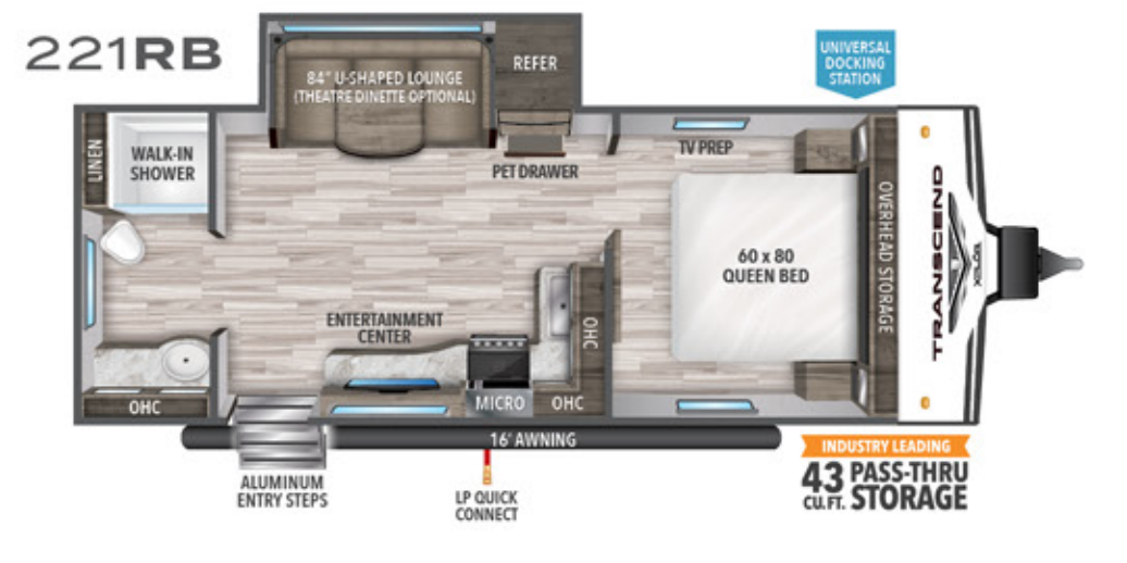 View 2020 Grand Design Transcend Xplor 221RB complete specs and manufacturer brochures