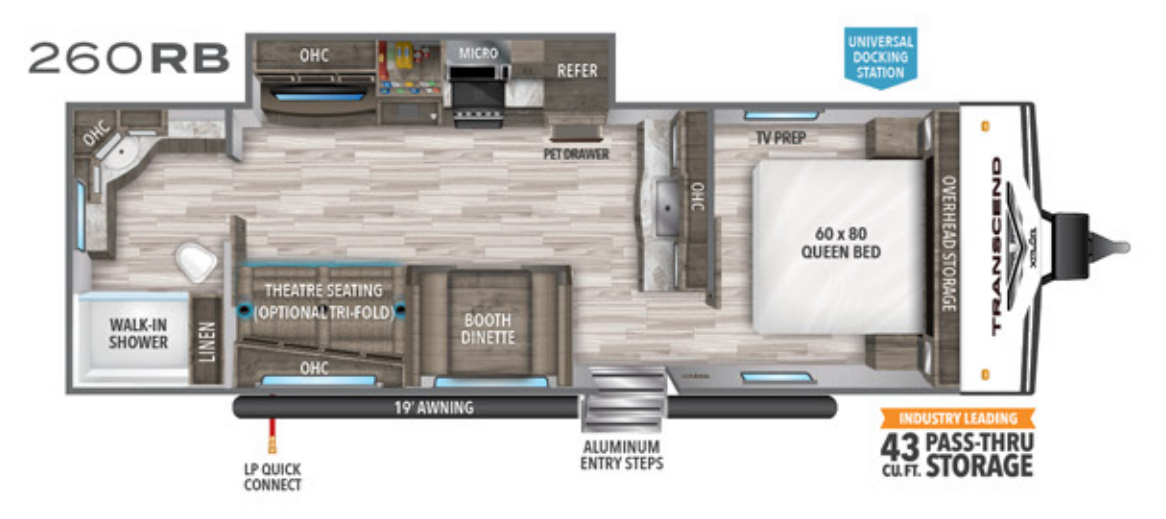 View 2020 Grand Design Transcend Xplor 260RB complete specs and manufacturer brochures