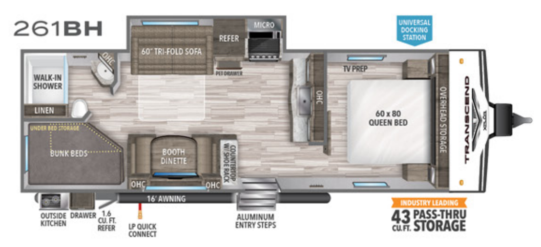 View 2020 Grand Design Transcend Xplor 261BH complete specs and manufacturer brochures