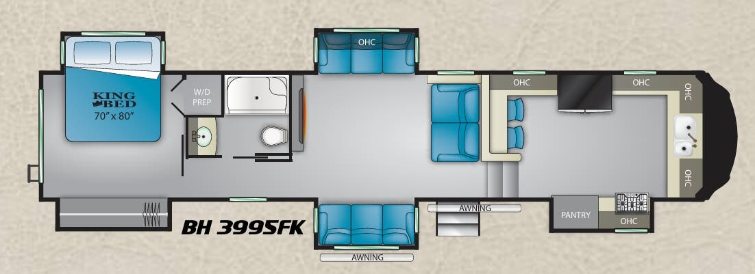 View 2020 Heartland Bighorn 3995FK complete specs and manufacturer brochures