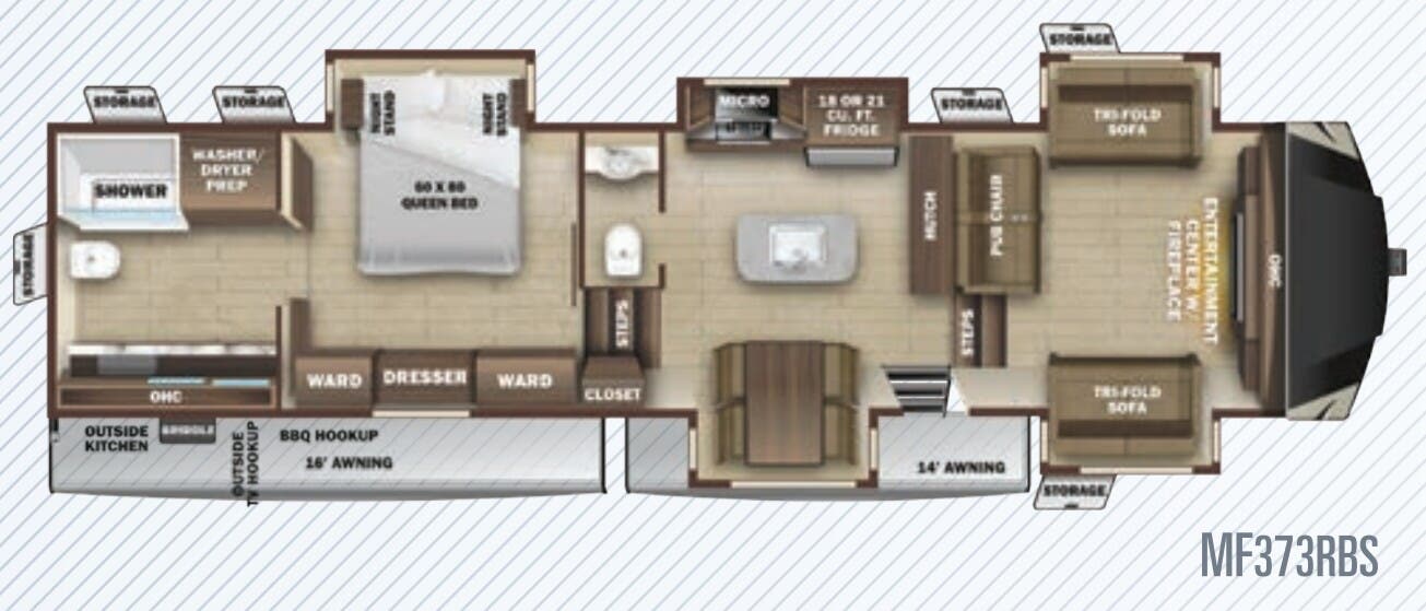 View 2020 Highland Ridge Mesa Ridge MF373RBS complete specs and manufacturer brochures