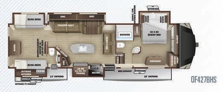 View 2020 Highland Ridge Open Range OF427BHS complete specs and manufacturer brochures