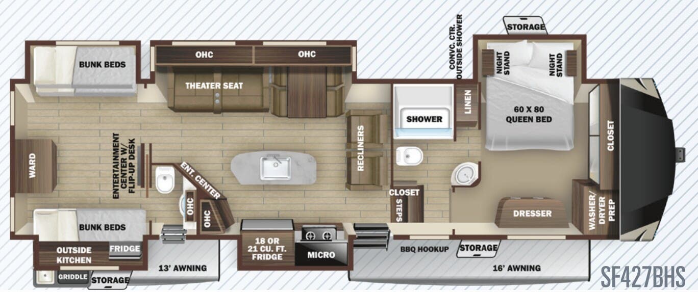 View 2020 Highland Ridge Silverstar SF427BHS complete specs and manufacturer brochures