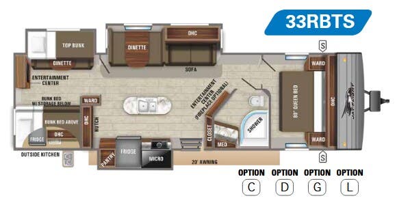 View 2020 Jayco Jay Flight 33RBTS complete specs and manufacturer brochures