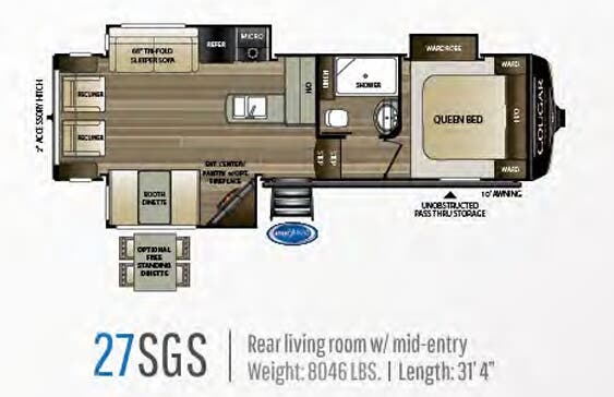 View 2020 Keystone Cougar Half-Ton 27SGS complete specs and manufacturer brochures