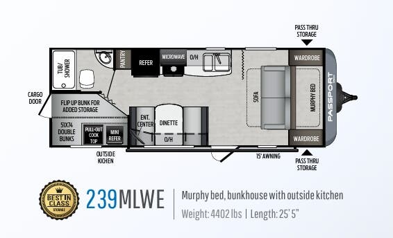 View 2020 Keystone Passport SL Series 239MLWE complete specs and manufacturer brochures