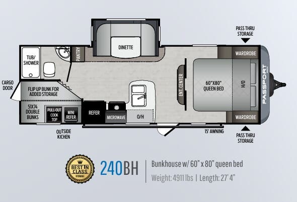 View 2020 Keystone Passport SL Series 240BH complete specs and manufacturer brochures