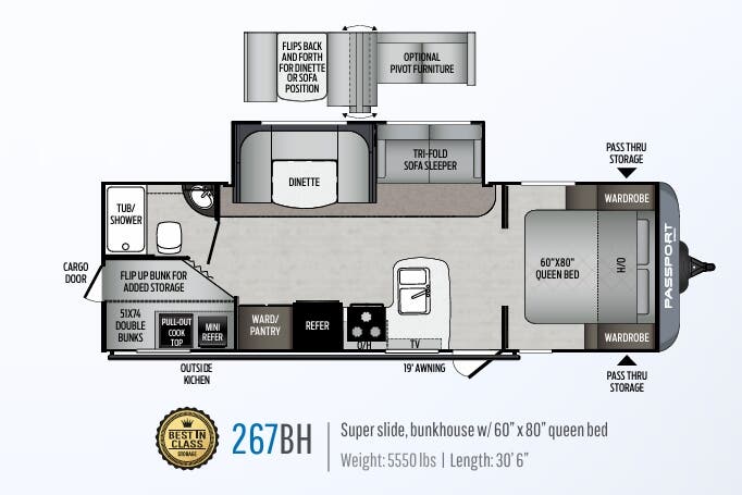 View 2020 Keystone Passport SL Series 267BH complete specs and manufacturer brochures