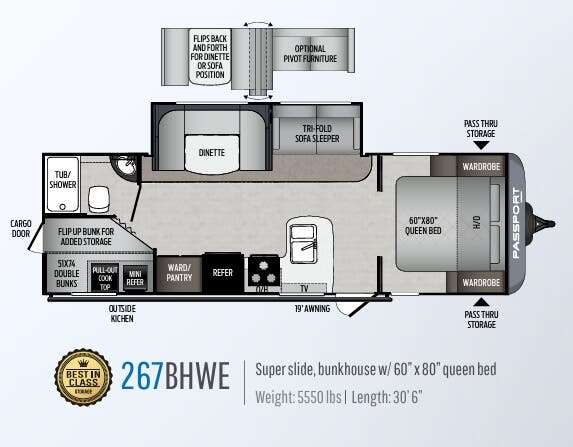 View 2020 Keystone Passport SL Series 267BHWE complete specs and manufacturer brochures