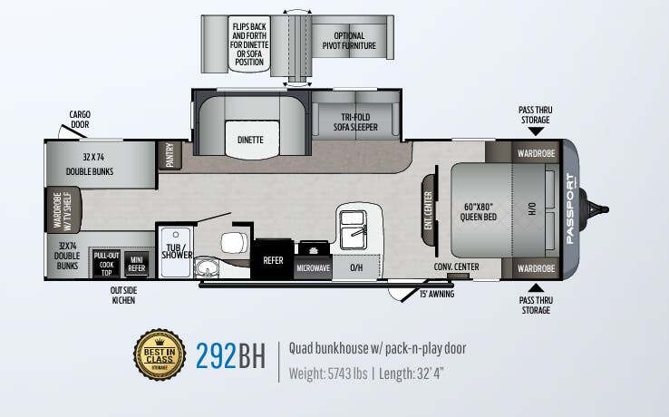 View 2020 Keystone Passport SL Series 292BH complete specs and manufacturer brochures