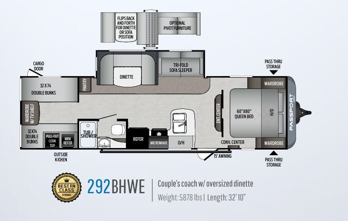 View 2020 Keystone Passport SL Series 292BHWE complete specs and manufacturer brochures