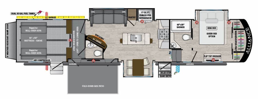 View 2021 Alliance RV Valor 42V13 complete specs and manufacturer brochures