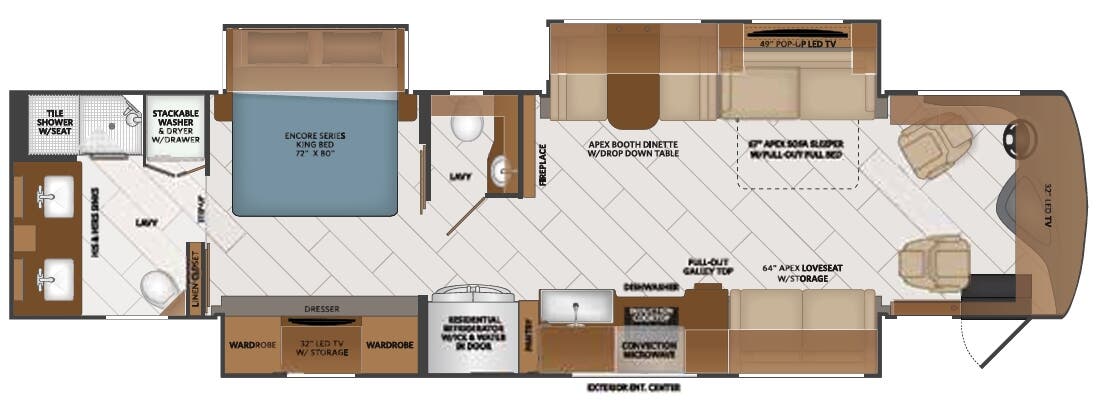 View 2021 Fleetwood Discovery LXE 40M complete specs and manufacturer brochures