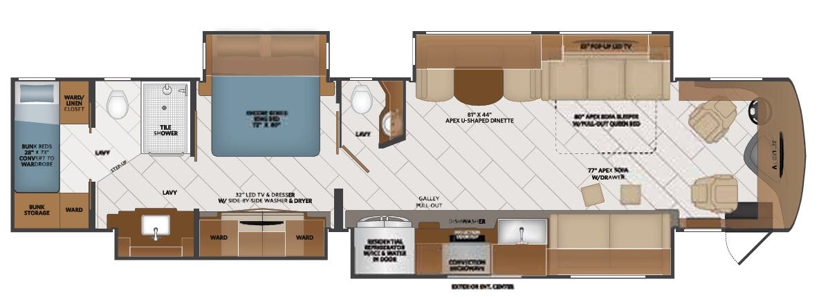 View 2021 Fleetwood Discovery LXE 44B complete specs and manufacturer brochures