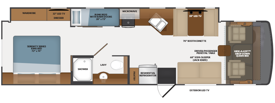 View 2021 Fleetwood Flair 34J complete specs and manufacturer brochures