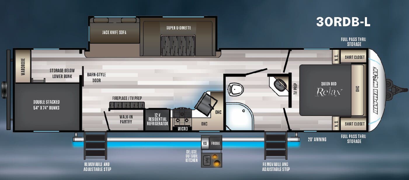 View 2021 Forest River Cherokee Alpha Wolf 30RDB-L complete specs and manufacturer brochures
