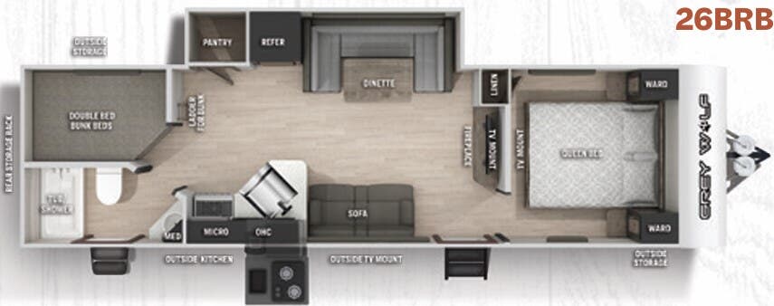 View 2021 Forest River Cherokee Grey Wolf 26BRB complete specs and manufacturer brochures