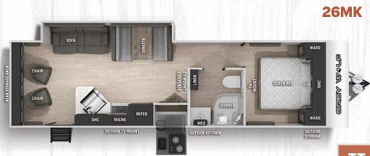 View 2021 Forest River Cherokee Grey Wolf 26MK complete specs and manufacturer brochures