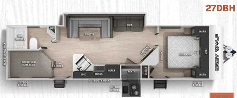 View 2021 Forest River Cherokee Grey Wolf 27DBH complete specs and manufacturer brochures