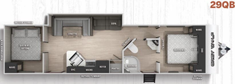 View 2021 Forest River Cherokee Grey Wolf 29QB complete specs and manufacturer brochures