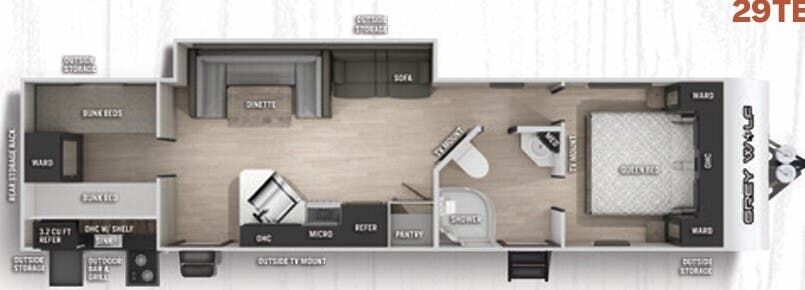 View 2021 Forest River Cherokee Grey Wolf 29TE complete specs and manufacturer brochures