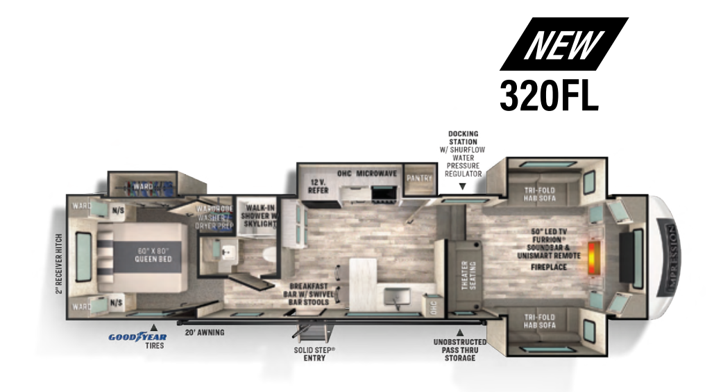 View 2021 Forest River Impression 320FL complete specs and manufacturer brochures