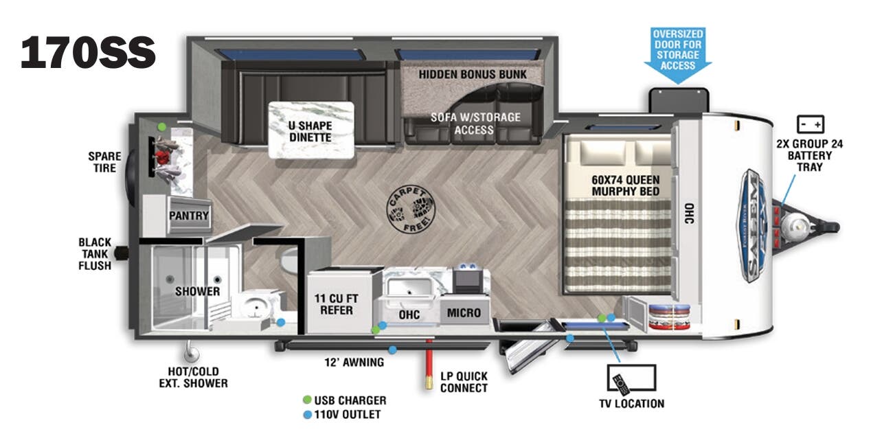 View 2021 Forest River Salem FSX 170SS complete specs and manufacturer brochures