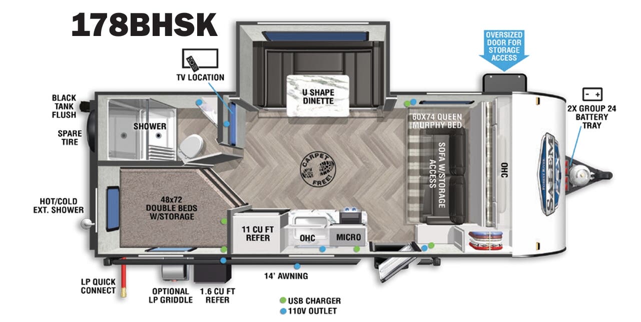 View 2021 Forest River Salem FSX 178BHSK complete specs and manufacturer brochures