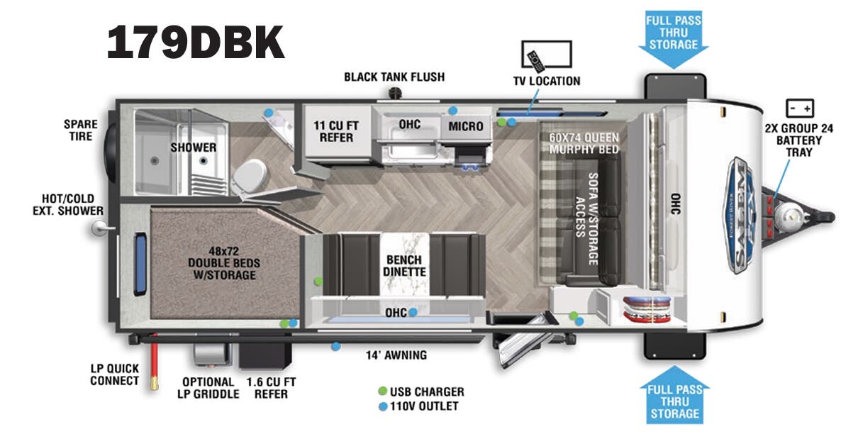 View 2021 Forest River Salem FSX 179DBK complete specs and manufacturer brochures