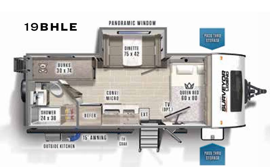 View 2021 Forest River Surveyor Legend 19BHLE complete specs and manufacturer brochures