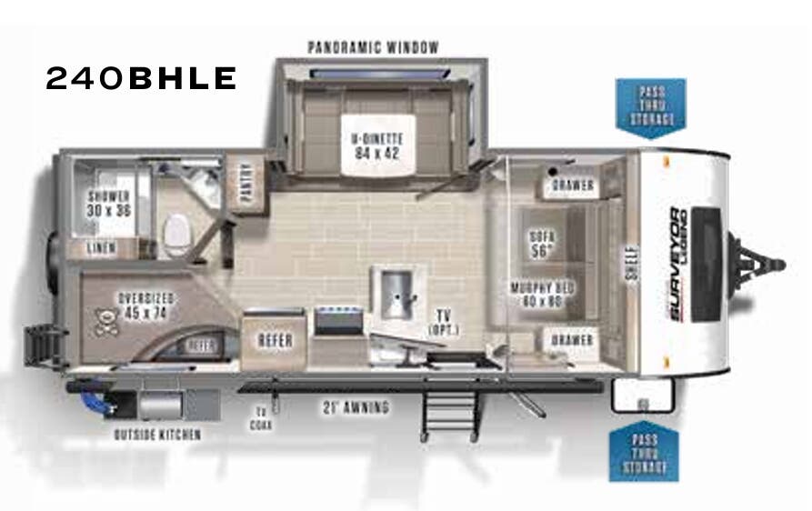 View 2021 Forest River Surveyor Legend 240BHLE complete specs and manufacturer brochures
