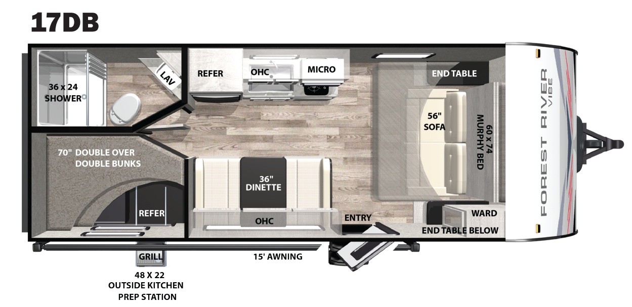 View 2021 Forest River Vibe 17DB complete specs and manufacturer brochures