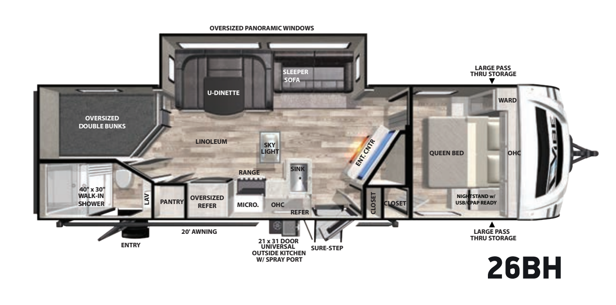 View 2021 Forest River Vibe 26BH complete specs and manufacturer brochures