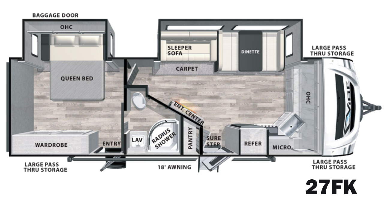 View 2021 Forest River Vibe 27FK complete specs and manufacturer brochures