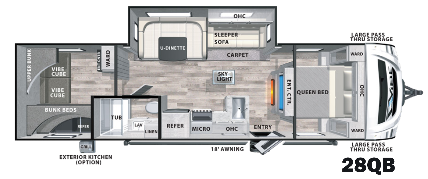 View 2021 Forest River Vibe 28QB complete specs and manufacturer brochures