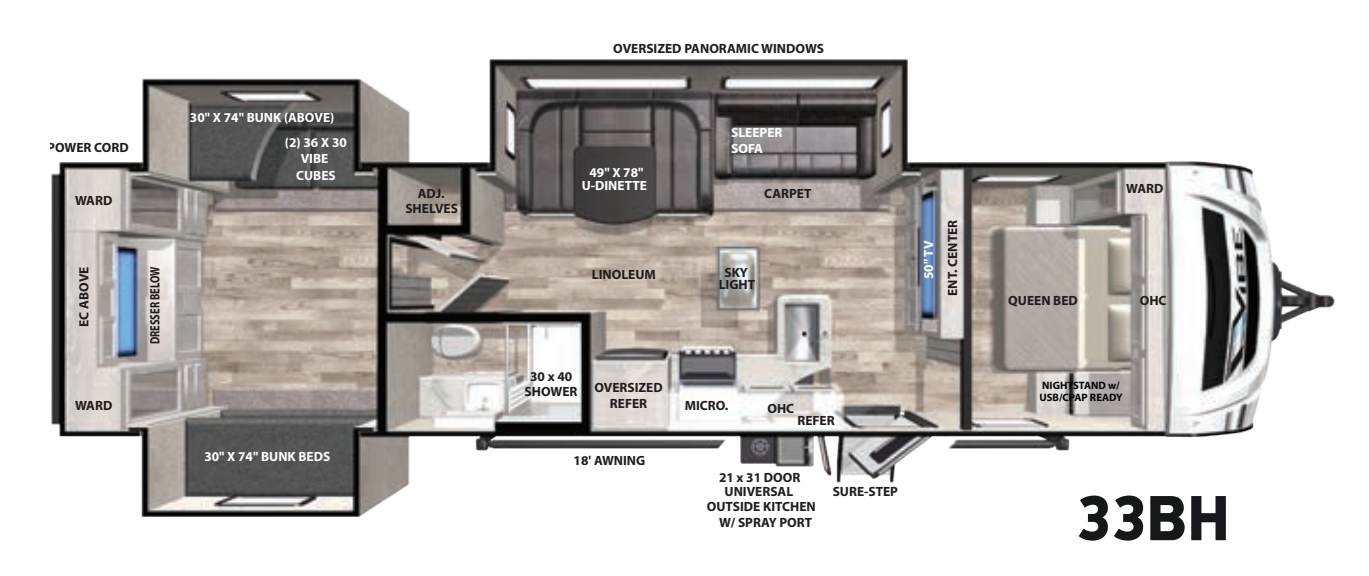 View 2021 Forest River Vibe 33BH complete specs and manufacturer brochures