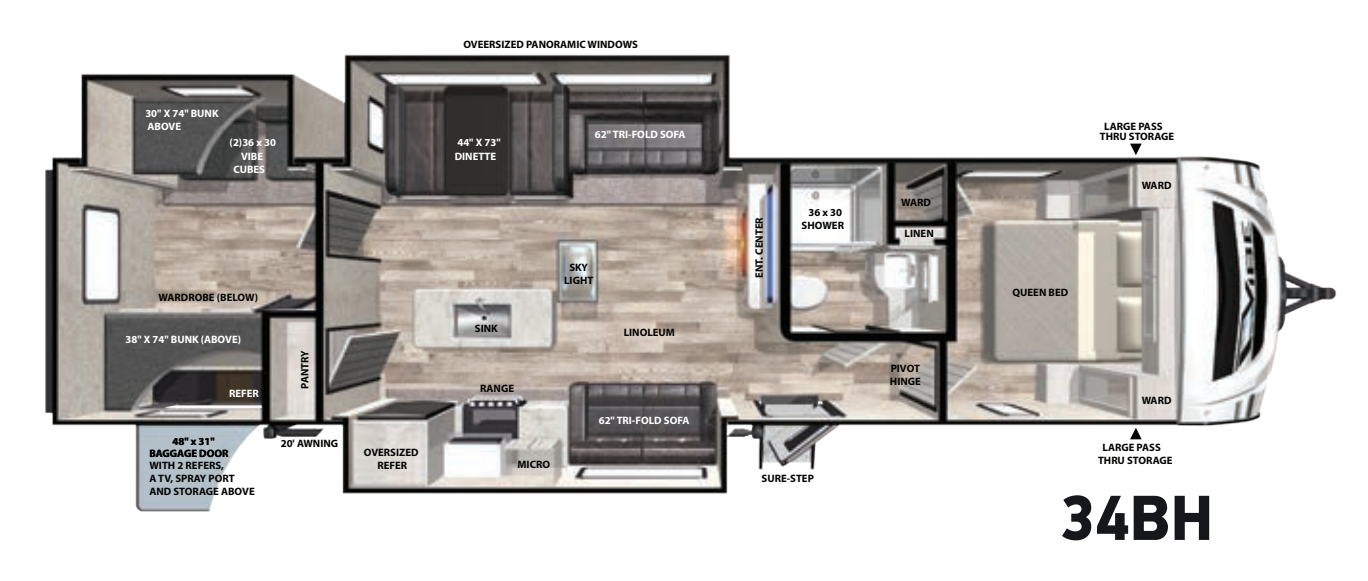 View 2021 Forest River Vibe 34BH complete specs and manufacturer brochures