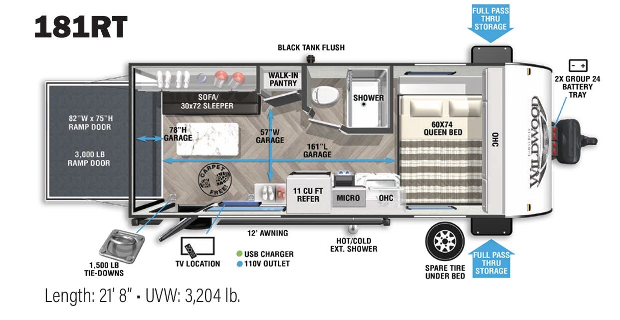 View 2021 Forest River Wildwood FSX 181RT complete specs and manufacturer brochures