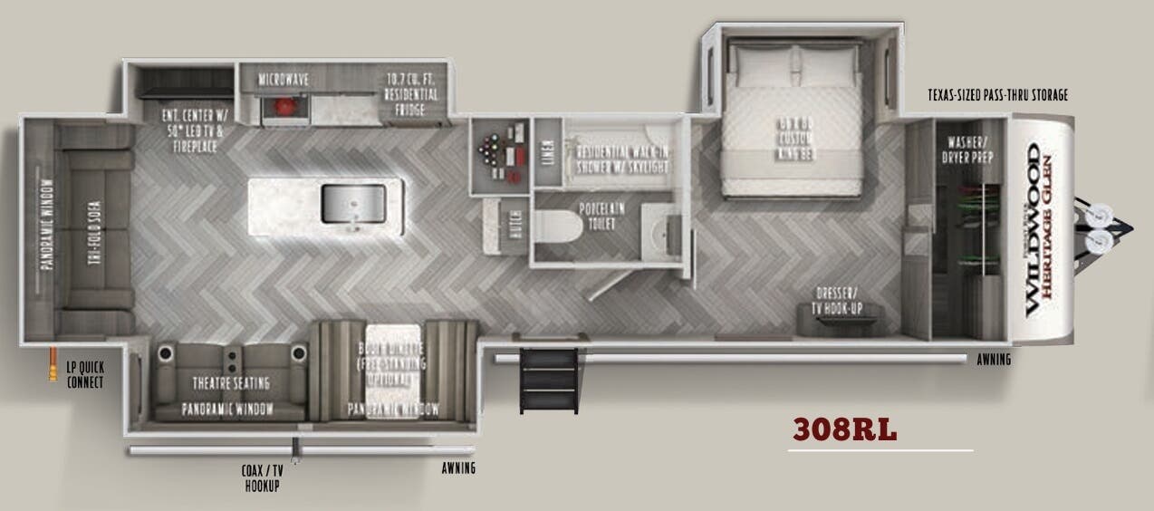 View 2021 Forest River Wildwood Heritage Glen 308RL complete specs and manufacturer brochures