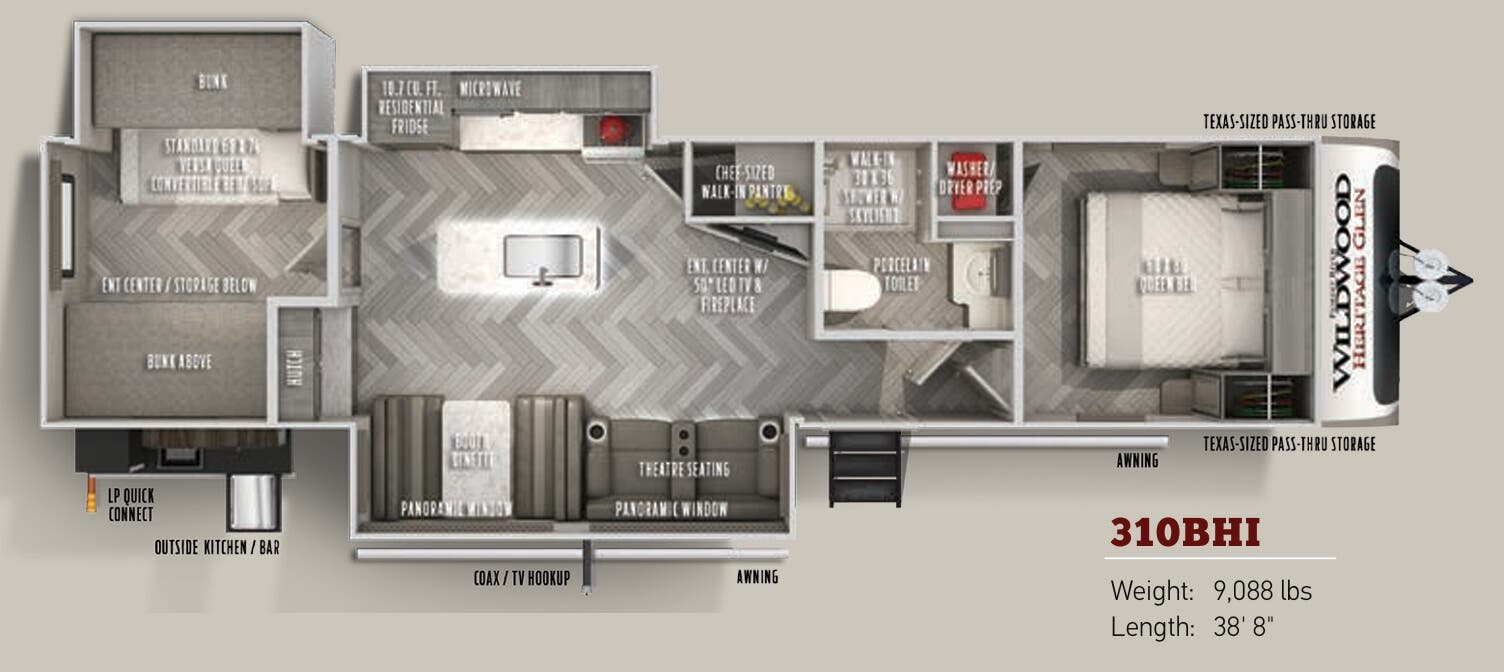 View 2021 Forest River Wildwood Heritage Glen 310BHI complete specs and manufacturer brochures