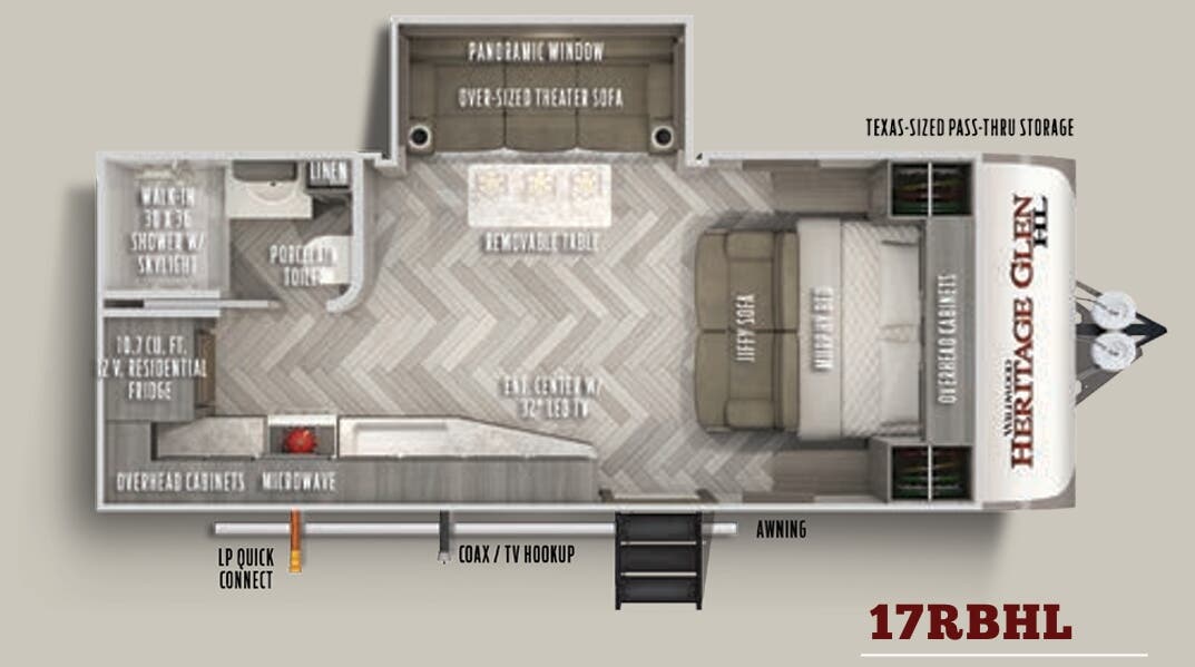View 2021 Forest River Wildwood Heritage Glen Hyper-Lyte 17RBHL complete specs and manufacturer brochures