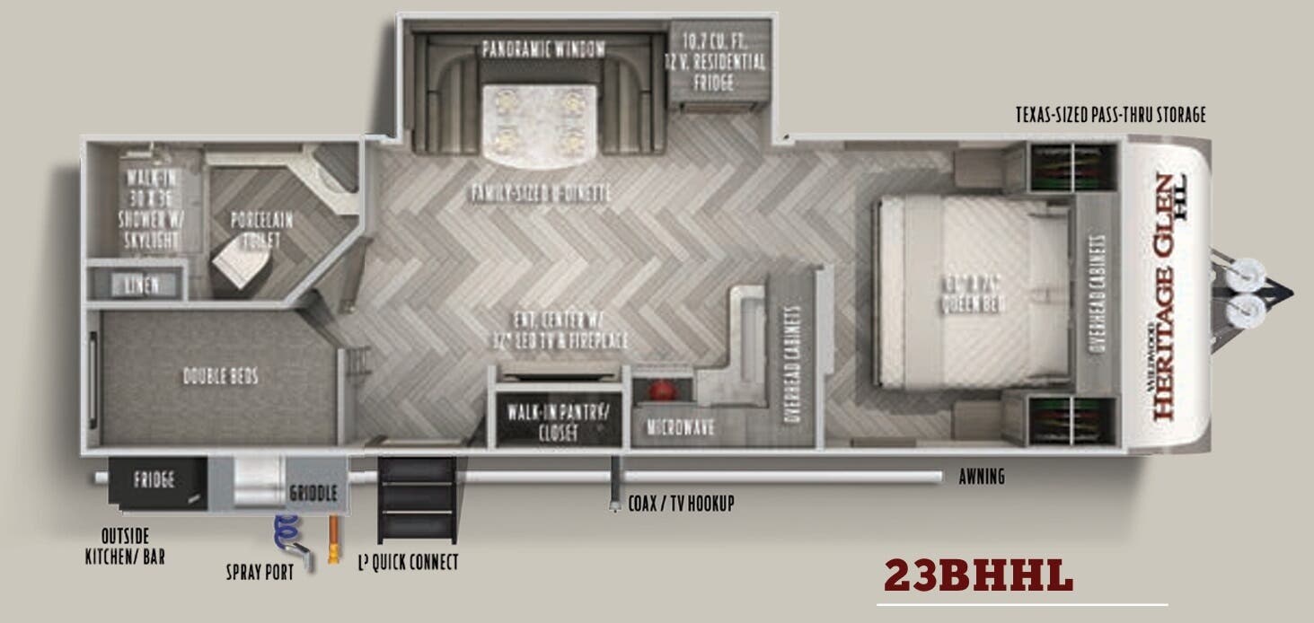 View 2021 Forest River Wildwood Heritage Glen Hyper-Lyte 23BHHL complete specs and manufacturer brochures