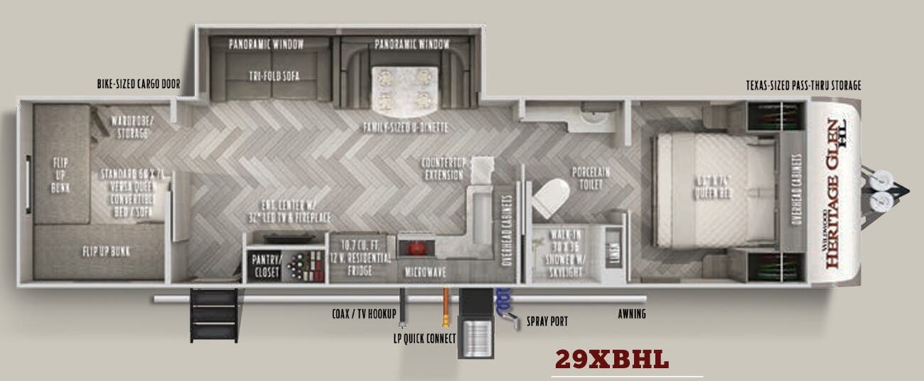 View 2021 Forest River Wildwood Heritage Glen Hyper-Lyte 29XBHL complete specs and manufacturer brochures