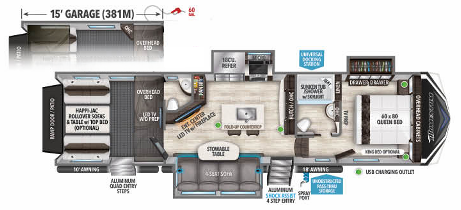 View 2021 Grand Design Momentum M-Class 381MS complete specs and manufacturer brochures