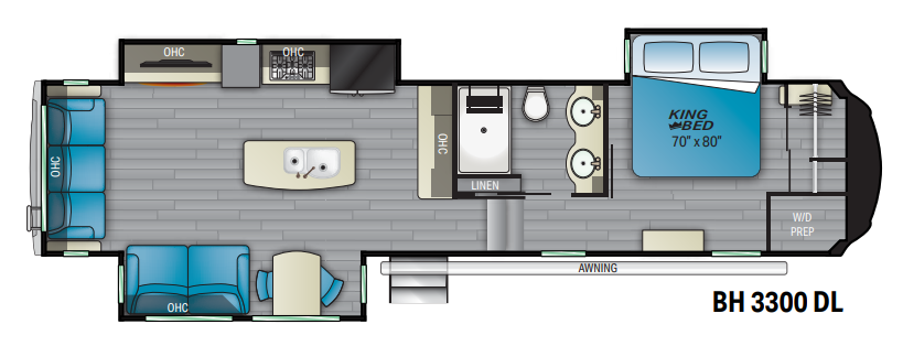 View 2021 Heartland Bighorn 3300DL complete specs and manufacturer brochures