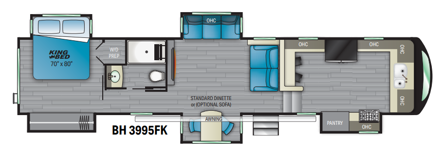 View 2021 Heartland Bighorn 3995FK complete specs and manufacturer brochures