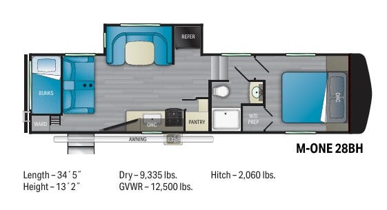 View 2021 Heartland Milestone M-One 28BH complete specs and manufacturer brochures