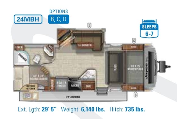 View 2021 Jayco White Hawk 24MBH complete specs and manufacturer brochures